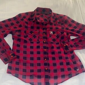 Southern threads ladies Plaid sheer Button-Up Shirt           Size XL